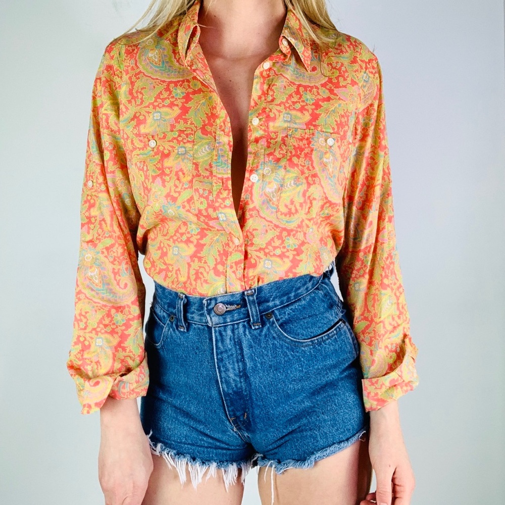 🌵5/$30 Lauren Ralph cotton paisley button down m - Picture 3 of 7